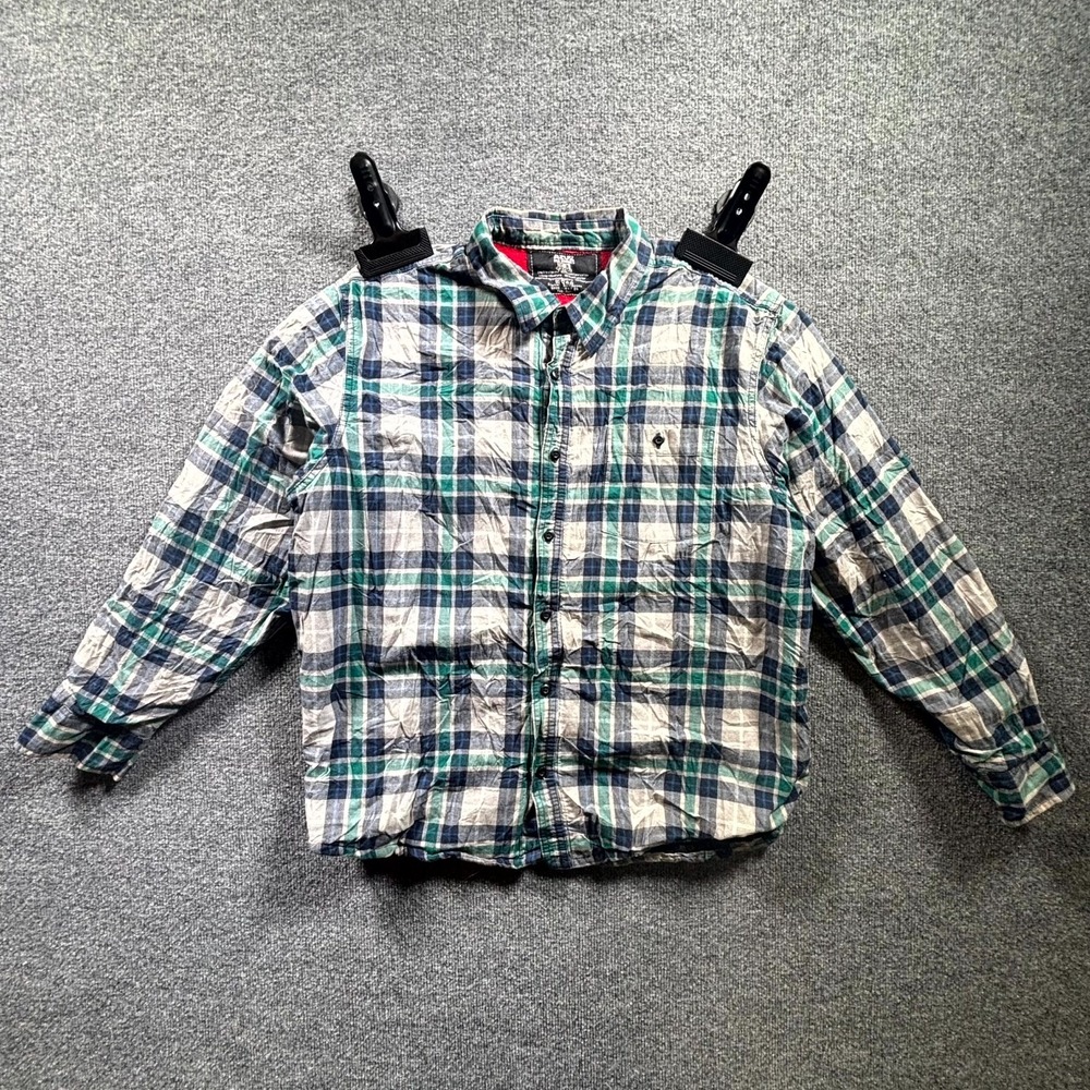 Azur Shirt Jacket Men's Medium Green Blue Tartan Plaid Fleece Lined Button Front